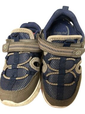 Stride Rite Navy and Tan Mesh Hook-and-Loop Sneakers